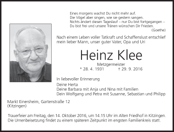 Anzeige von Heinz Klee von MGO