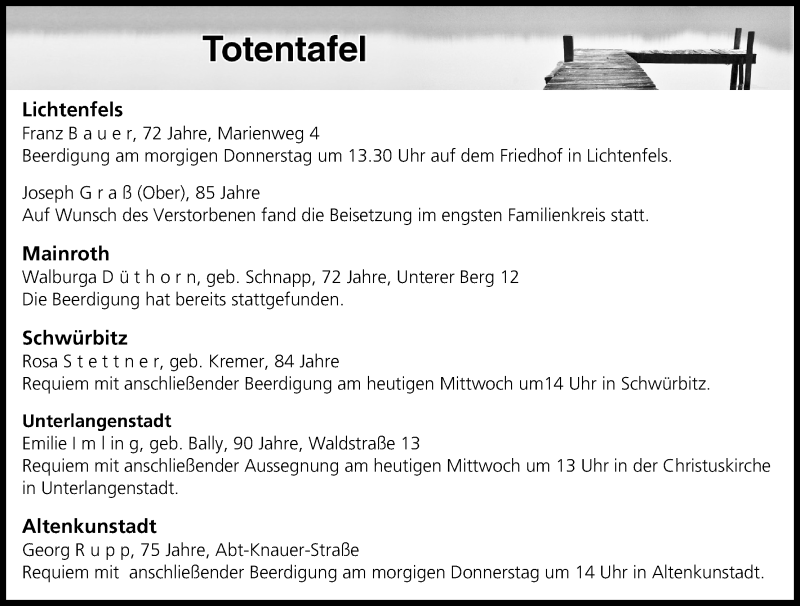  Traueranzeige für Totentafel vom 05.10.2016 vom 05.10.2016 aus MGO