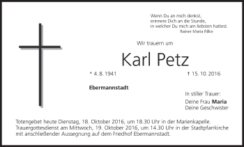 Anzeige von Karl Petz von MGO