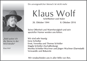 Anzeige von Klaus Wolf von MGO