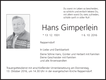 Anzeige von Hans Gimperlein von MGO