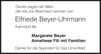 Anzeige von Elfriede Beyer-Uhrmann von MGO