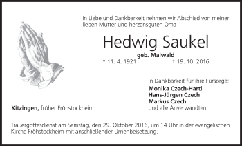 Anzeige von Hedwig Saukel von MGO