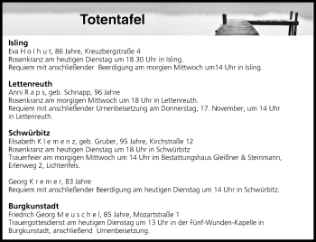 Anzeige von Totentafel vom 15.11.2016 von MGO