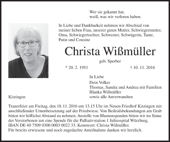 Anzeige von Christa Wißmüller von MGO