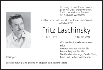 Anzeige von Fritz Laschinsky von MGO