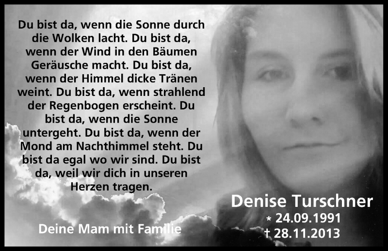  Traueranzeige für Denise Turschner vom 26.11.2016 aus MGO