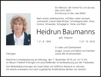Anzeige von Heidrun Baumanns von MGO