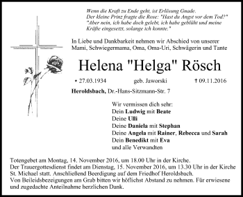 Anzeige von Helena Helga Rösch von MGO