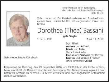 Anzeige von Dorothea Bassani von MGO
