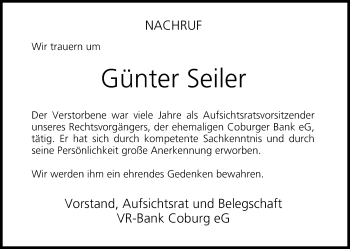 Anzeige von Günter Seiler von MGO