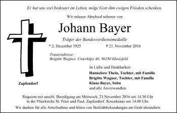Anzeige von Johann Bayer von MGO