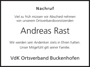 Anzeige von Andreas Rast von MGO