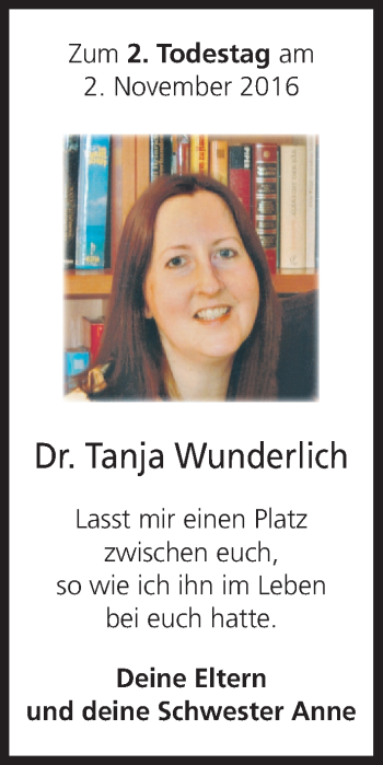 Anzeige von Dr. Tanja Wunderlich von MGO