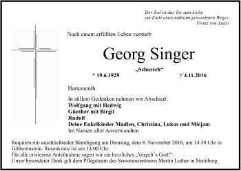Anzeige von Georg Singer von MGO