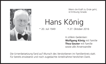 Anzeige von Hans König von MGO
