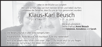 Anzeige von Klaus-Karl Beusch von MGO