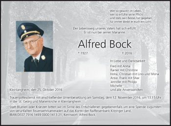 Anzeige von Alfred Bock von MGO