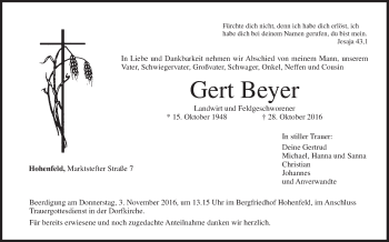 Anzeige von Gert Beyer von MGO