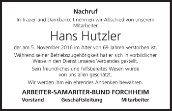 Anzeige von Hans Hutzler von MGO