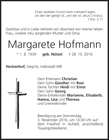 Anzeige von Margarete Hofmann von MGO