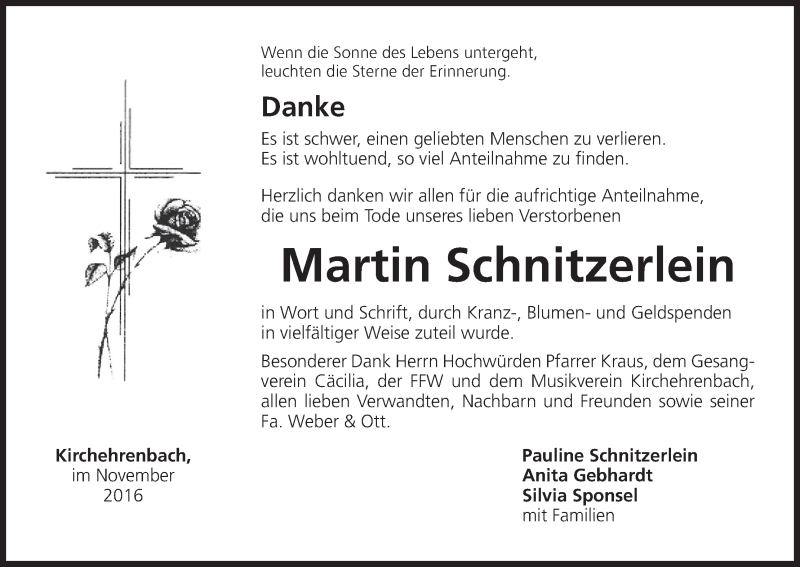  Traueranzeige für Martin Schnitzerlein vom 26.11.2016 aus MGO