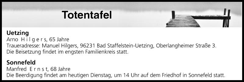  Traueranzeige für Totentafel vom 22.11.2016 vom 22.11.2016 aus MGO