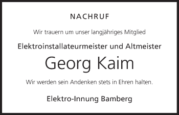 Anzeige von Georg Kaim von MGO