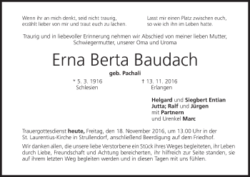 Anzeige von Erna Berta Baudach von MGO