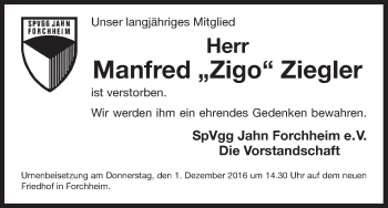 Anzeige von Manfred Ziegler von MGO