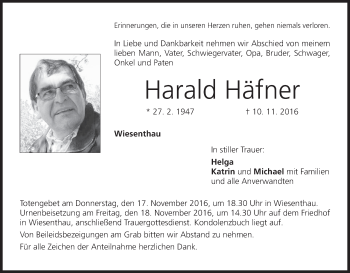 Anzeige von Harald Häfner von MGO