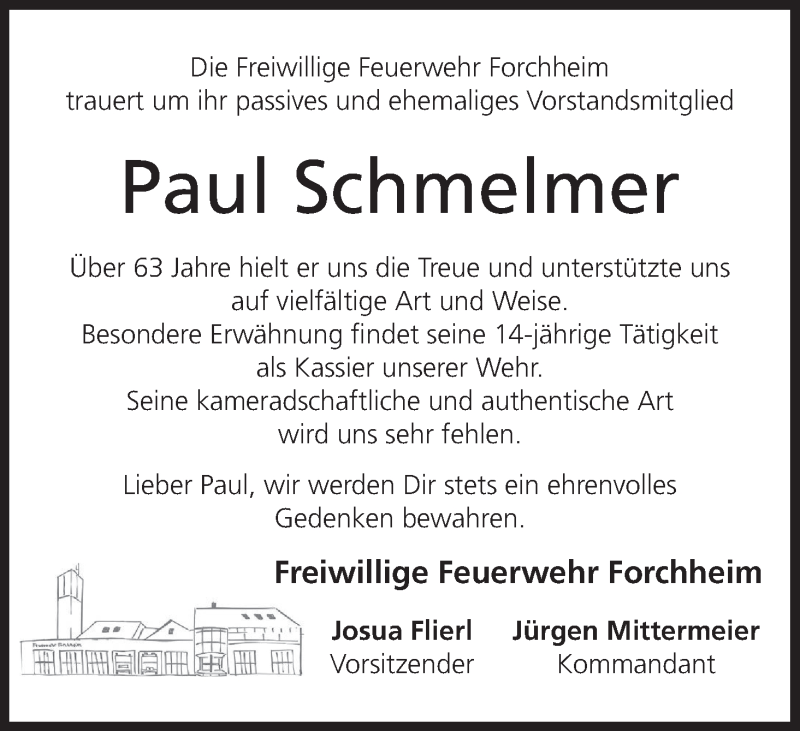  Traueranzeige für Paul Schmelmer vom 24.11.2016 aus MGO