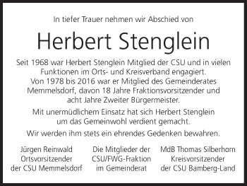Anzeige von Herbert Stenglein von MGO