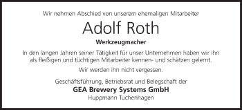 Anzeige von Adolf Roth von MGO