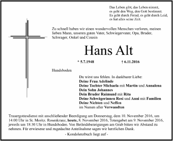 Anzeige von Hans Alt von MGO