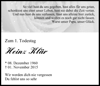 Anzeige von Heinz Klär von MGO