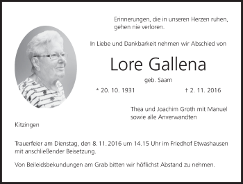 Anzeige von Lore Gallena von MGO