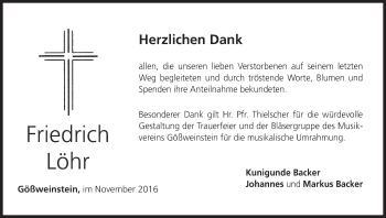 Anzeige von Friedrich Löhr von MGO