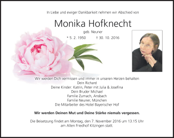 Anzeige von Monika Hofknecht von MGO