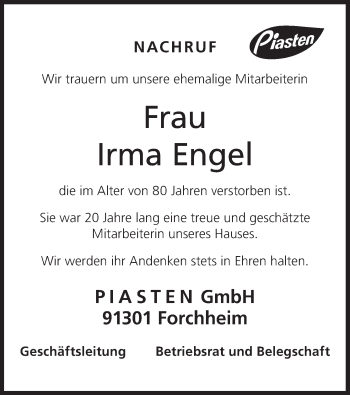 Anzeige von Irma Engel von MGO