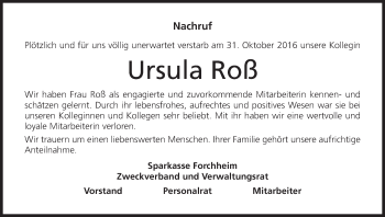 Anzeige von Ursula Roß von MGO