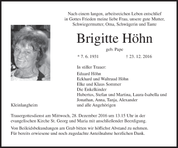 Anzeige von Brigitte Höhn von MGO