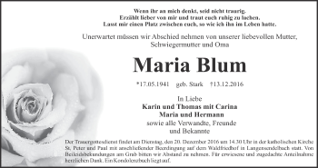 Anzeige von Maria Blum von MGO