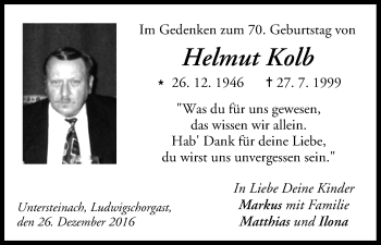 Anzeige von Helmut Kolb von MGO