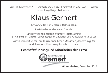 Anzeige von Klaus Gernert von MGO