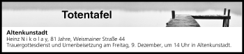 Anzeige von Totentafel vom 08.12.2016 von MGO