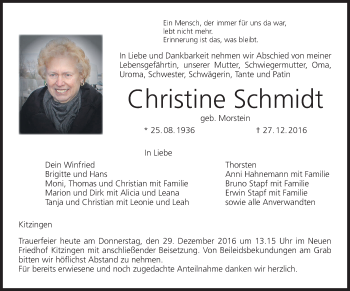 Anzeige von Christine Schmidt von MGO