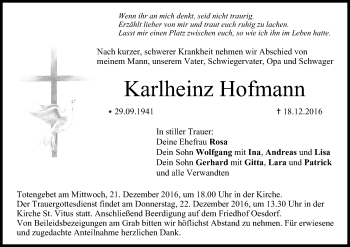 Anzeige von Karlheinz Hofmann von MGO