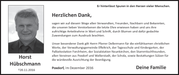 Anzeige von Horst Hübschmann von MGO