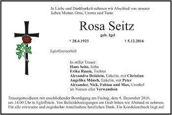 Anzeige von Rosa Seitz von MGO